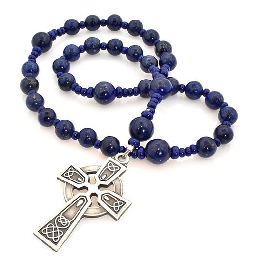 PRAYER BEADS LAPIS A QUALITY BEADS WITH LATIN CROSS